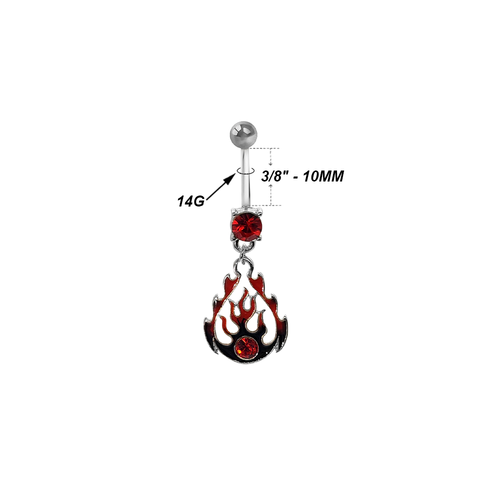 Tribal Flames with Red CZ Gem Dangle Surgical Steel 14g