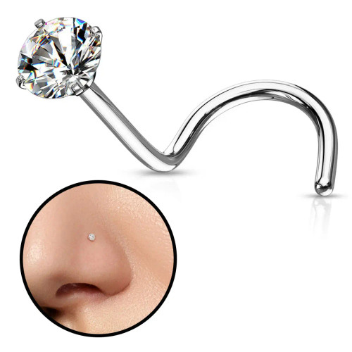 Clear CZ Corkscrew Nose Ring