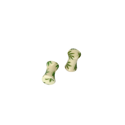 Green Marijuana Pot Leaf Double Flared Acrylic Plugs 4g