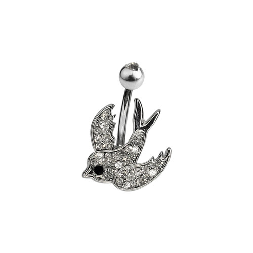 Paved Clear CZ Gem Bird Dove Belly Navel Ring Surgical Steel 14g