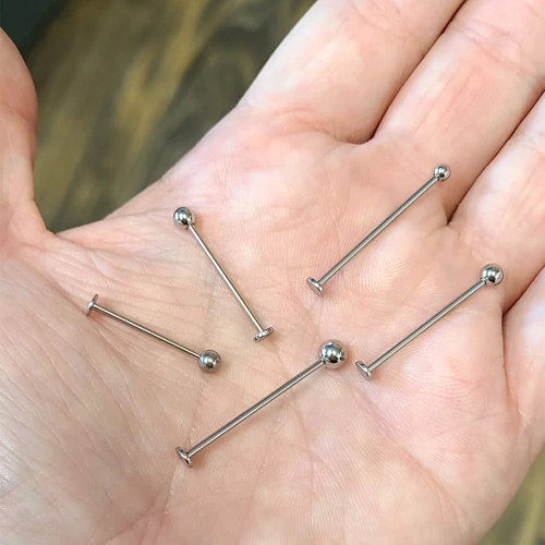 Externally Threaded Ball Top Extra Long Flat Back Labret Stud