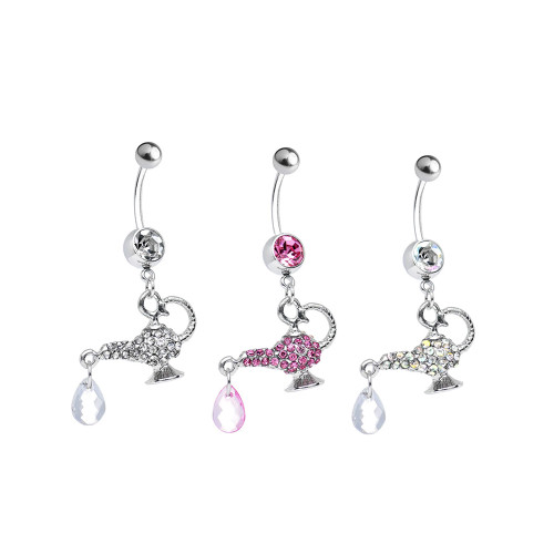 Genie Lamp Paved CZ Belly Button Rings Piercing