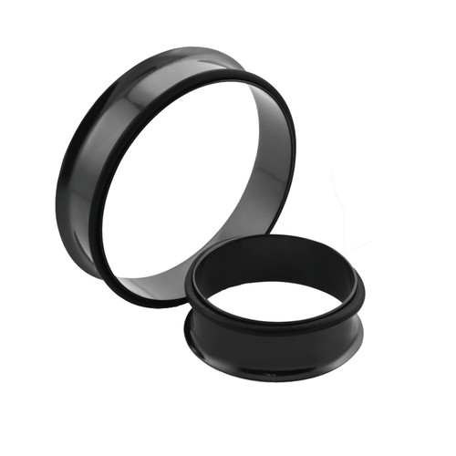 Large size single flare tunnel made of black PVD coated  surgical steel with silicone O-ring