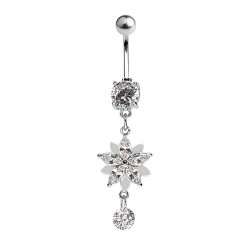 Dangling CZ Flower Belly Button Rings Piercing