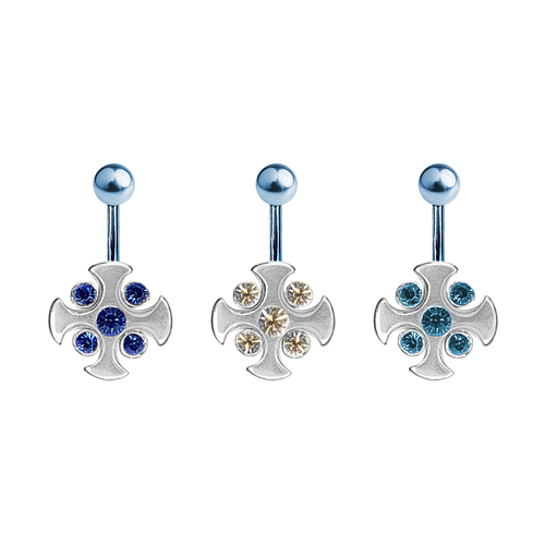 Cross with CZ Gems Belly Navel Ring Anodized Blue Solid Titanium implant Grade 14g Sold individually