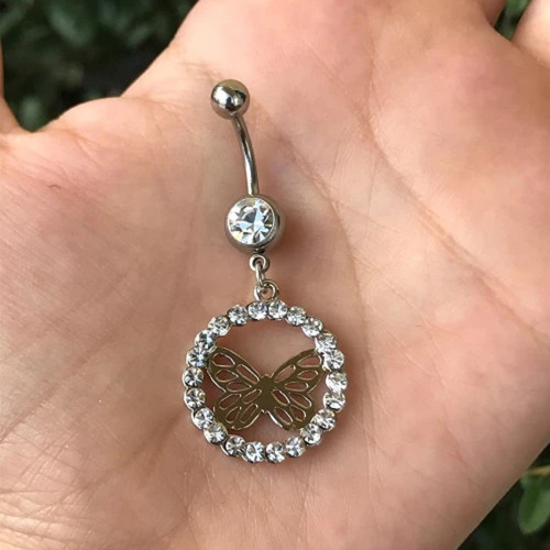 Externally Threaded Butterfly CZ Dangling Belly Ring