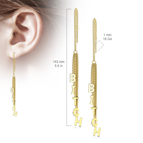 Letter Bitch Threader Ear Chain