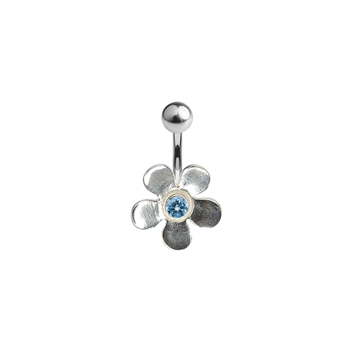 Large Flower with CZ Gem Center Belly Navel Ring Anodized Solid Titanium Implant Grade 14g