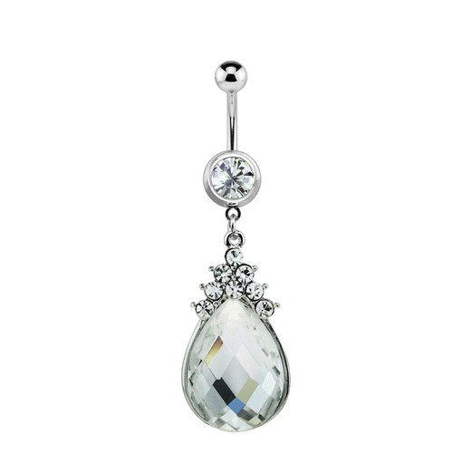 Oval Unique Design 14ga Dangler Belly Button Ring with CZ Jewels