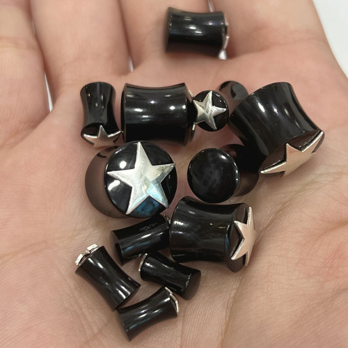 Black Double Flare Star Ear Plugs