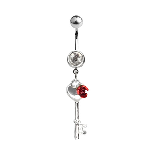 Dangle Heart Key CZ Belly Button Rings Piercing