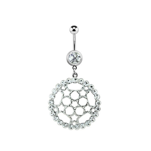 Circular Star CZ Dangle Belly Button Ring