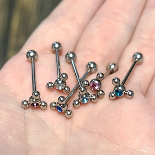 CZ Spinner Barbells Rings Tongue Piercing