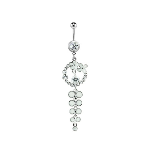 Circle Flower CZ Dangle Belly Button Ring