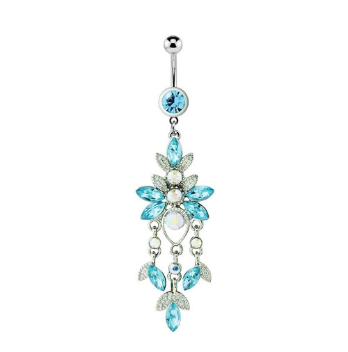 Elegant Tiered Navel Ring with Light Blue CZ Jewels 14ga