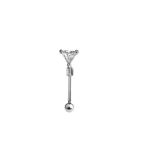 Eyebrow Straight Barbell with Triangle Clear CZ Gem Surgical Steel 16g
