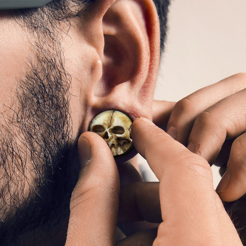 Skull Bone Double Flared Ear Gauges