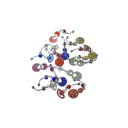 5 Pack of CZ Paved Gem Belly Navel Ring Geometric Unique Shapes 14g Surgical Steel