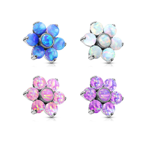 Top Opal Prong Set Flower   Surgical Steel Internally Threaded Top Parts For Labret, Dermal and More