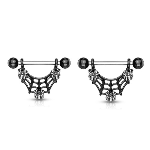 Spiders on Web Dangling Nipple Barbell