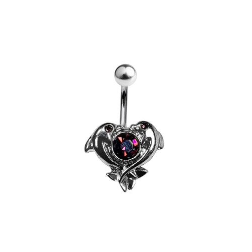 Belly Navel Ring Surgical Steel Dolphin with Purple Heart CZ Gem 14g