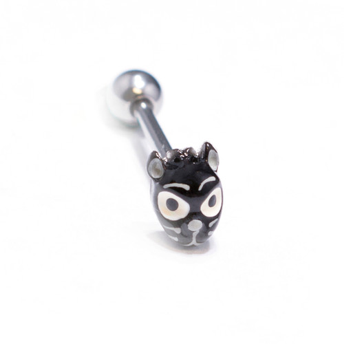 Custom Made Cat Design, Tongue 14ga Piercing Barbell 