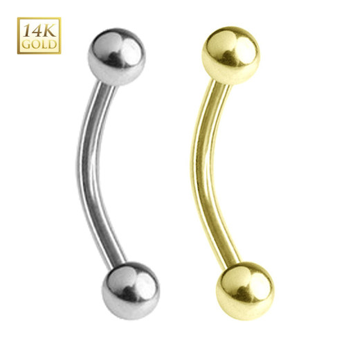 14K Solid Gold Curved Barbell 16G