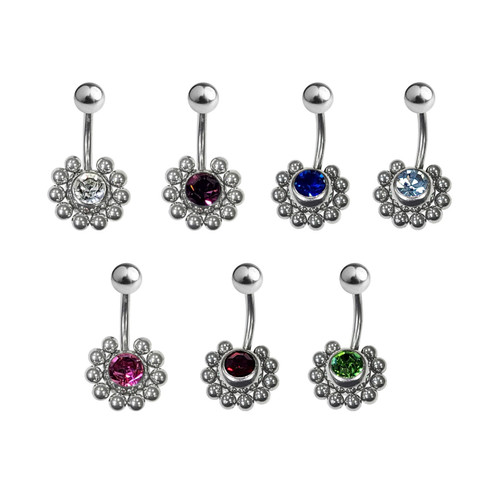 Belly Navel Ring Surgical Steel Flower with CZ Design