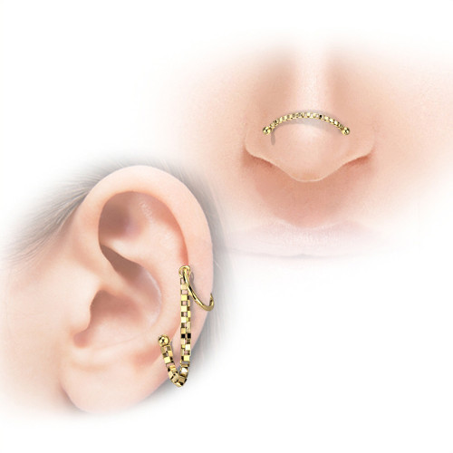 12G Connector Chain Nose Ring Nostril Piercing Jewelry