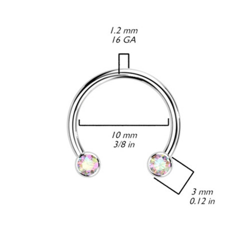 Push In Font Facing CZ Horseshoe Circular Barbell