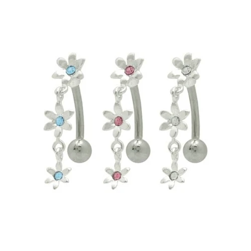 Flower CZ Dangle Reverse Belly Button Ring