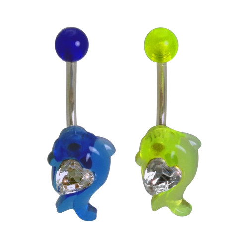 Acrylic UV Dolphin CZ Belly Button Ring