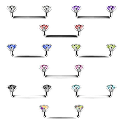 Internally Threaded Staple Surface Barbell with Prong Setting CZ 14 Gauge 9 Colors to Choose From - Sold individually