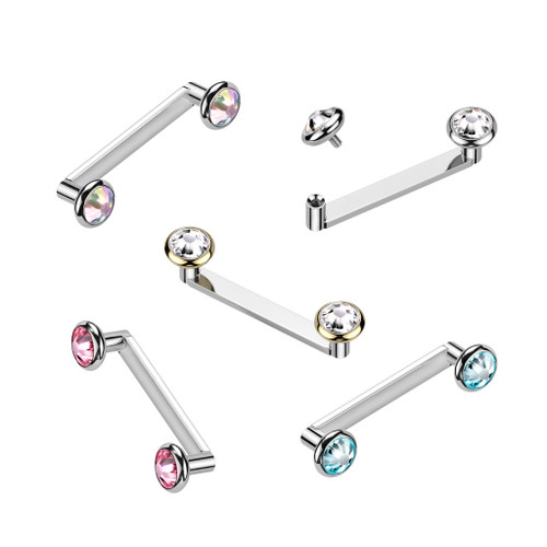 Bezel CZ Flat Staple Surface Barbell