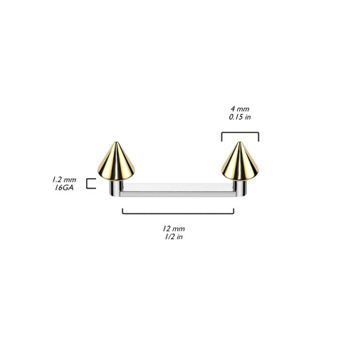 16G Spike Flat Surface Barbell Staple Piercings Jewelry