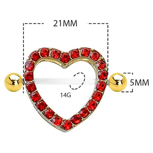 Paved Red CZ Heart Nipple Barbell Ring