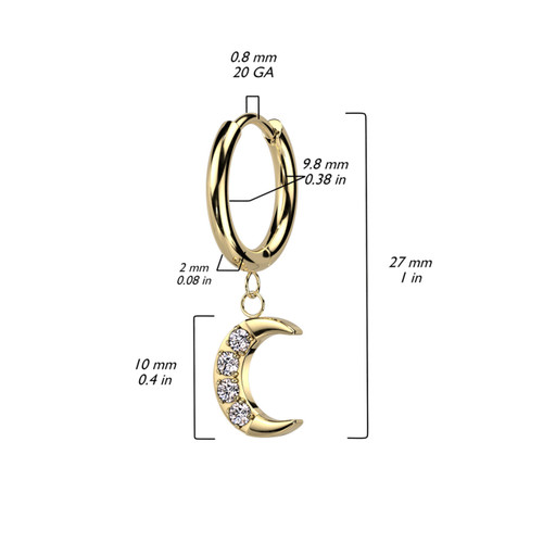 Crescent Moon CZ Dangle Earrings Hoops
