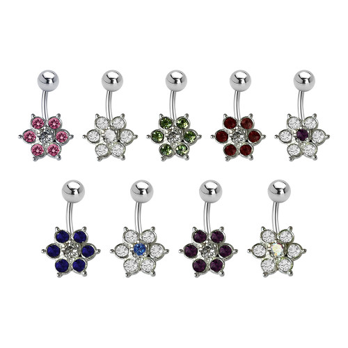 Prong CZ Flower Belly Button Rings