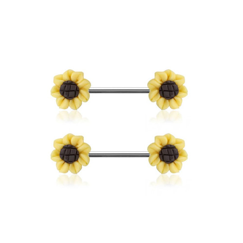 14G Sunflower Nipple Ring Barbell