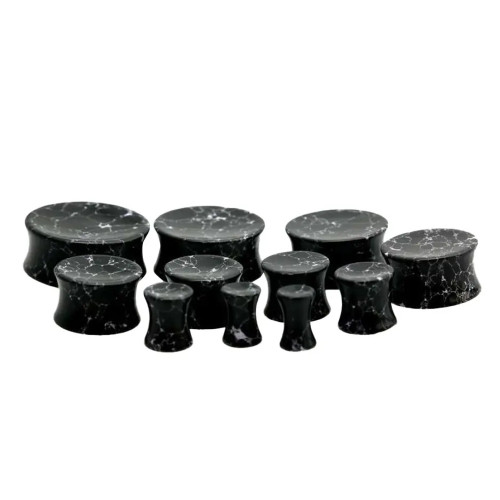 Double Flared Black Howlite Stone Plugs