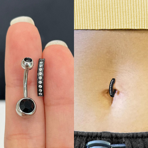 Titanium PVD Black CZ Hinged Belly Button Ring