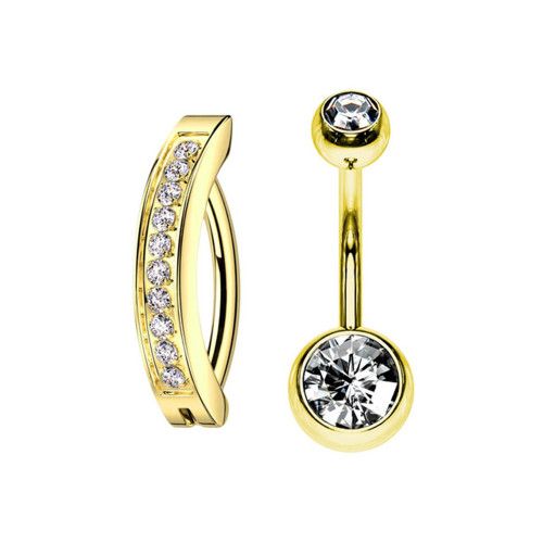 PVD Gold CZ Hinged Belly Button Ring