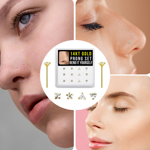 その他 The Nosebleeds 22G Pack of 20pcs Crystal CZ Bendable Bone Nose Stud Ring
