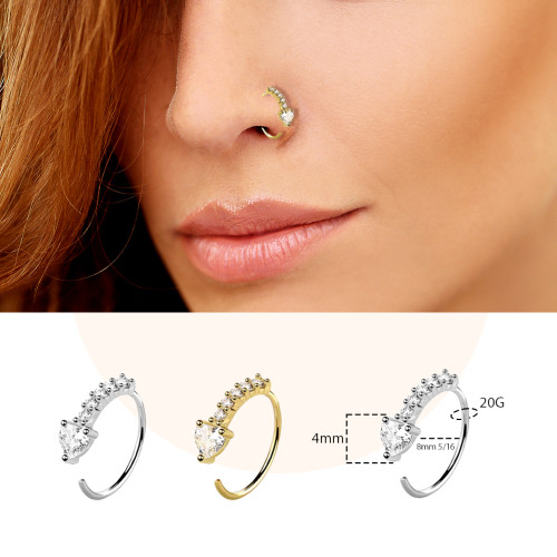 CZ Heart Nose Ring Hoop