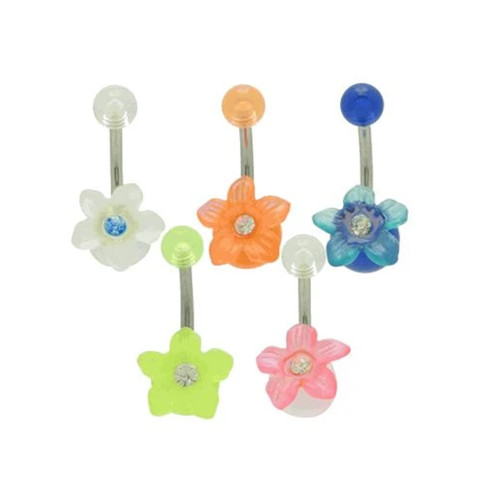 Acrylic Flower CZ Belly Button Ring