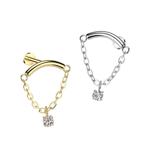 Dangle CZ Linked Chain Labret Studs Dangle CZ Linked Chain Labret Studs