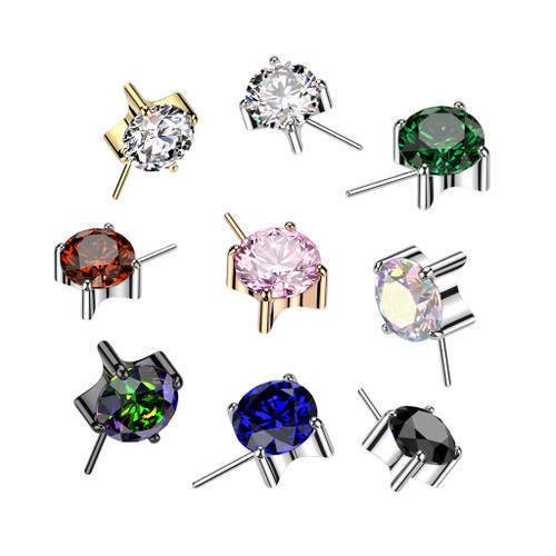 Solid Titanium Push In Threadless Prong Set Front Facing CZ Tops Replacement Parts