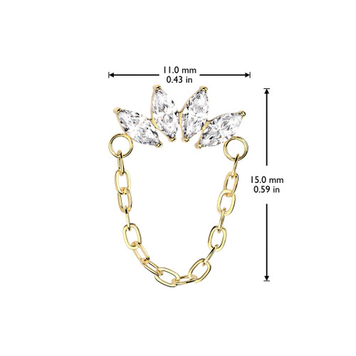 Solid Titanium Push In Threadless Chain Linked Marquise CZ Tops Replacement Body Parts