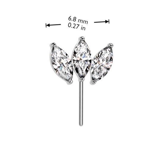 Solid Titanium Push In Threadless 3 Marquise CZ Tops Replacement Body Parts