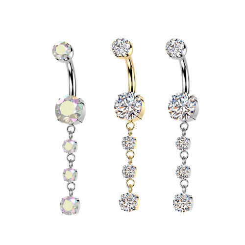 Triple Dangle CZ Belly Button Ring